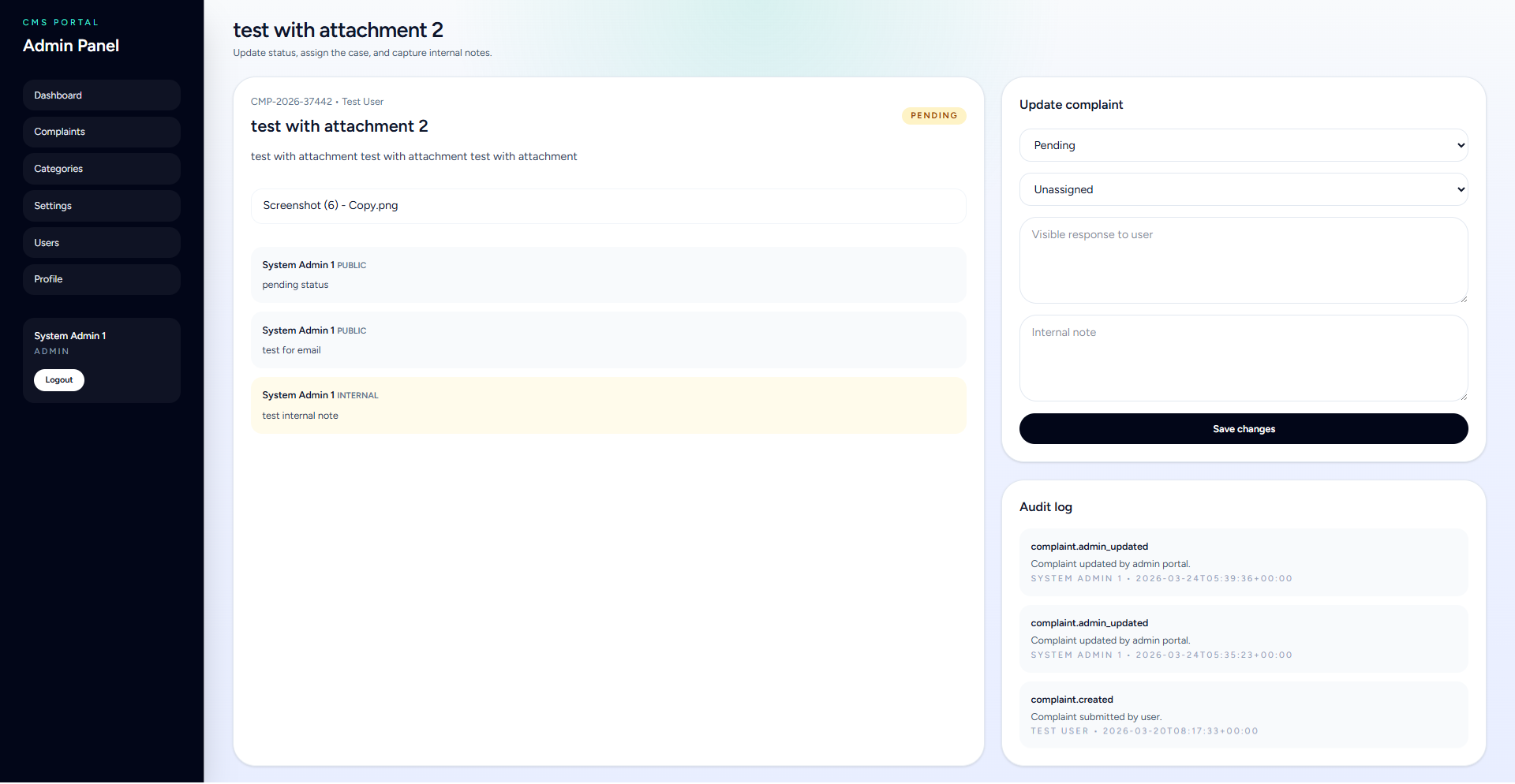 CMS Create Complaint